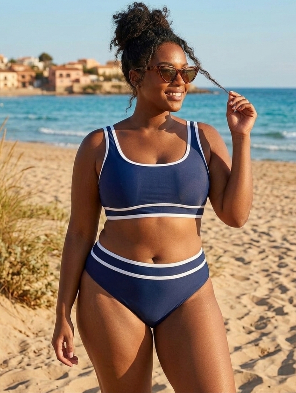 Sporty 3X High Waist Resort Preppy Activewear Cruise Pinup Bikini Set